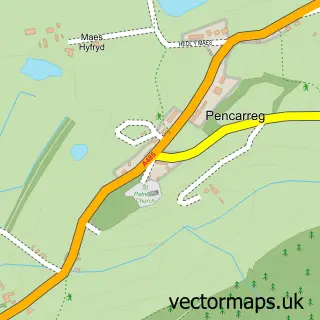 Street map sample of Pencarreg, Dyfed