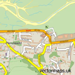 Street map sample of Penclawdd, West Glamorgan
