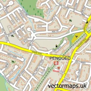 Street map sample of Pencoed, Mid Glamorgan
