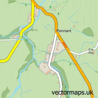 Street map sample of Pennant, Powys