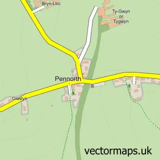 Street map sample of Pennorth, Powys