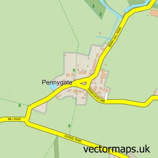 Street map sample of Pennygate, Norfolk