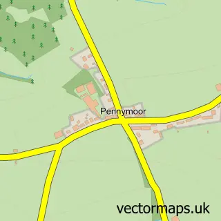Street map sample of Pennymoor, Devon
