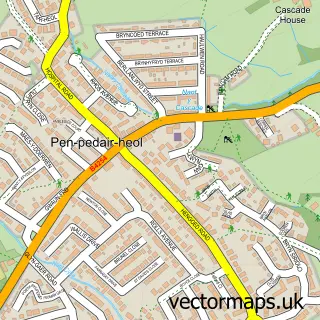 Street map sample of Pen-pedair-heol, Gwent