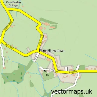 Street map sample of Pen-Rhiw-fawr, West Glamorgan