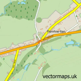 Street map sample of Penrhiw-llan, Dyfed