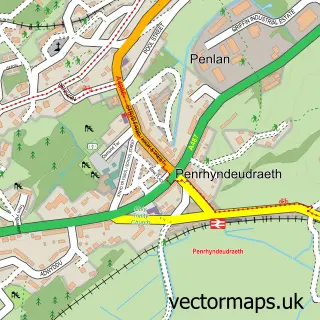 Street map sample of Penrhyndeudraeth, Gwynedd