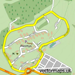 Street map sample of Penrhys, Mid Glamorgan