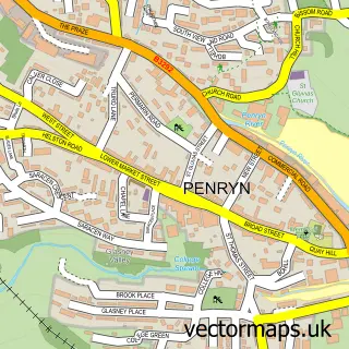 Street map sample of Penryn, Cornwall