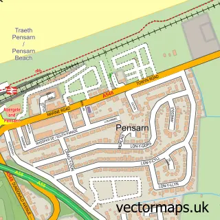 Street map sample of Pensarn, Clwyd