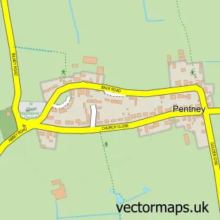 Street map sample of Pentney, Norfolk