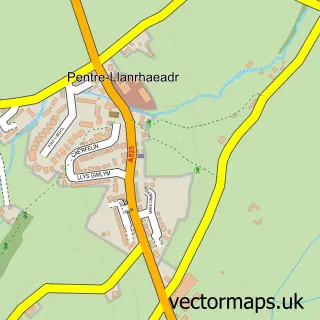 Street map sample of Pentre Llanrhaeadr, Clwyd