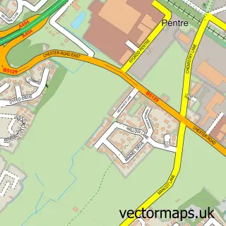 Street map sample of Pentre, Clwyd