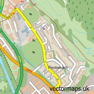 Street map sample of Pentrebach, Mid Glamorgan
