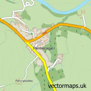 Street map sample of Pentrecagal, Dyfed