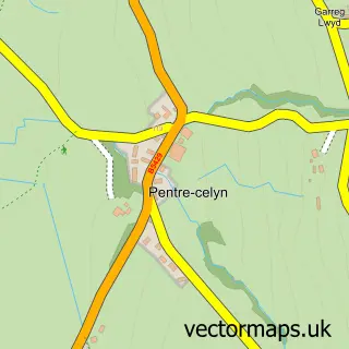 Street map sample of Pentrecelyn, Clwyd
