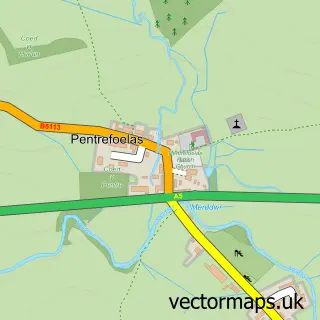 Street map sample of Pentrefoelas, Clwyd