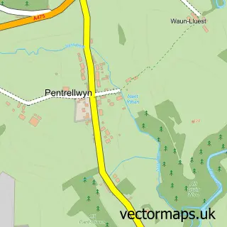 Street map sample of Pentrellwyn, Dyfed