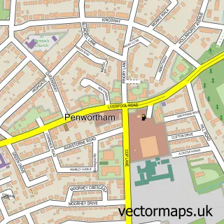 Street map sample of Penwortham, Lancashire