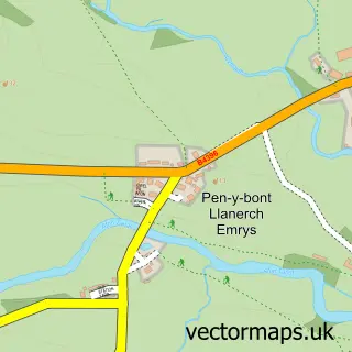 Street map sample of Pen-y-bont Llannerch Emrys, Powys