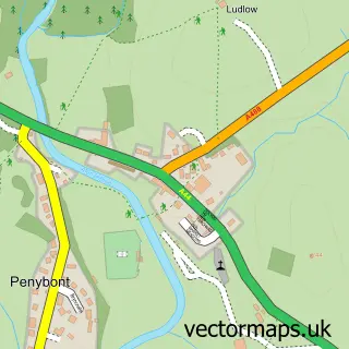Street map sample of Penybont, Powys