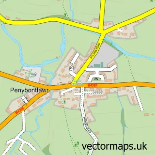 Street map sample of Pen-y-bont-fawr, Powys