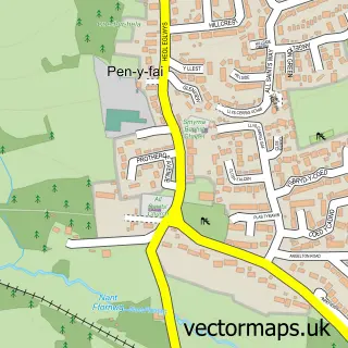 Street map sample of Pen-y-fai, Mid Glamorgan