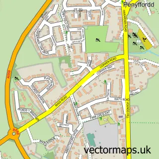 Street map sample of Pen-y-ffordd, Clwyd