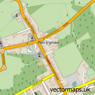 Street map sample of Penygroes, Dyfed