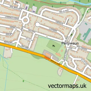 Street map sample of Penywaun, Mid Glamorgan