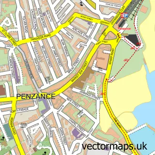 Street map sample of Penzance, Cornwall