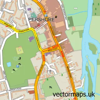 Street map sample of Pershore, Worcestershire
