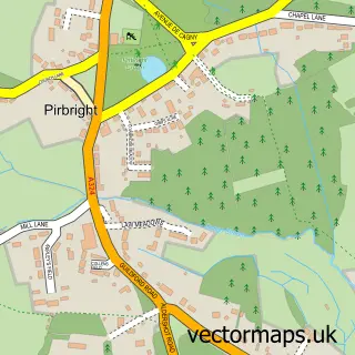 Street map sample of Pirbright, Surrey