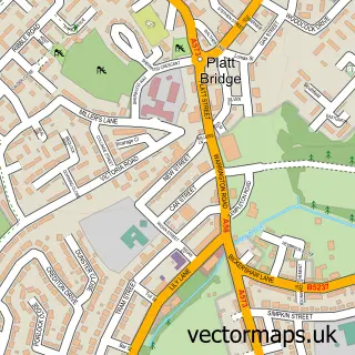 Street map sample of Platt Bridge, Greater Manchester