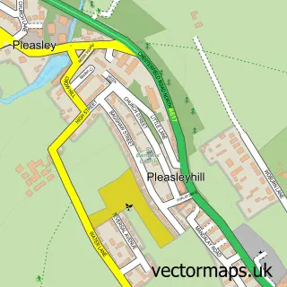 Street map sample of Pleasley Hill, Nottinghamshire