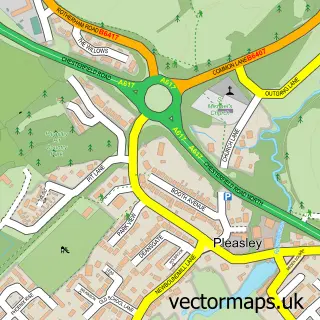 Street map sample of Pleasley, Derbyshire