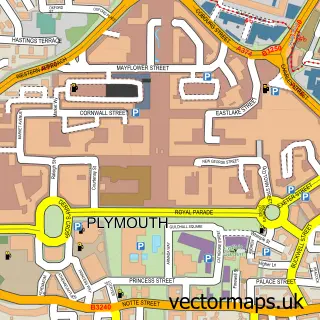 Street map sample of Plymouth, Devon