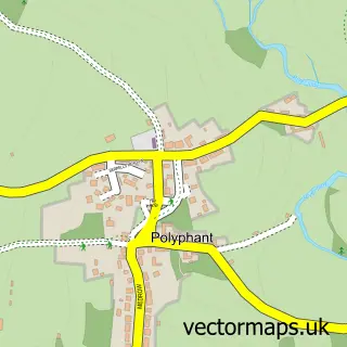 Street map sample of Polyphant, Cornwall