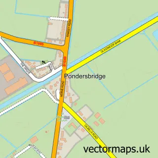 Street map sample of Pondersbridge, Cambridgeshire