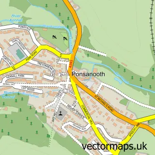 Street map sample of Ponsanooth, Cornwall