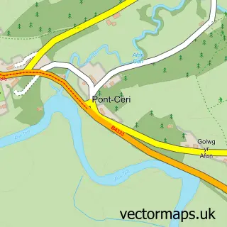 Street map sample of Pont Ceri, Dyfed