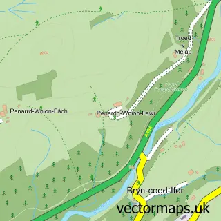 Street map sample of Pont Llanrhaiadr, Gwynedd