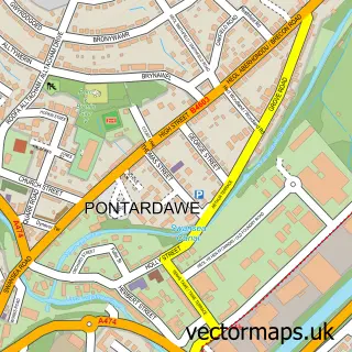 Street map sample of Pontardawe, West Glamorgan