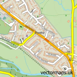 Street map sample of Ponthir, Gwent