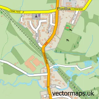 Street map sample of Pontlliw, West Glamorgan