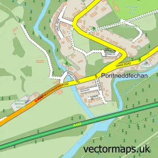 Street map sample of Pontneddfechan, Powys