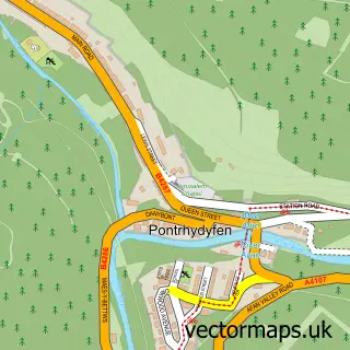 Street map sample of Pont-rhyd-y-fen, West Glamorgan