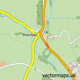 Street map sample of Pontsiân, Dyfed