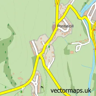 Street map sample of Pontsticill, Mid Glamorgan