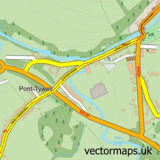 Street map sample of Pont-Tyweli, Dyfed